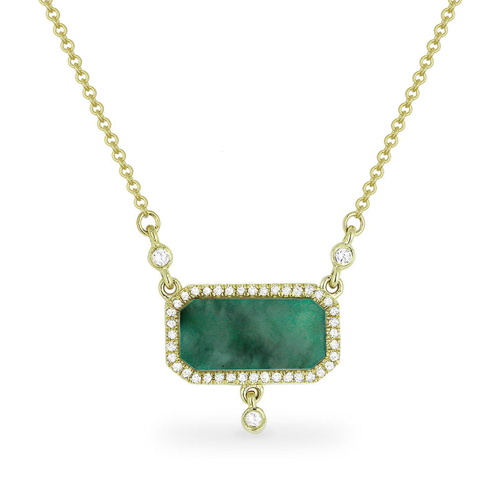 Beautiful Hand Crafted 14K Yellow Gold 6X12MM Malachite And Diamond Stiletto Collection Necklace