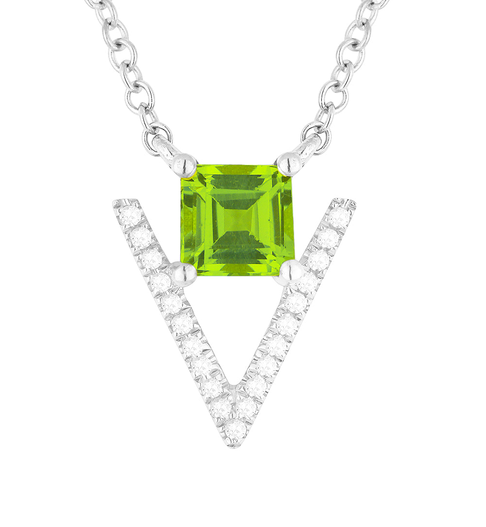 Beautiful Hand Crafted 14K White Gold  Peridot And Diamond Eclectica Collection Necklace