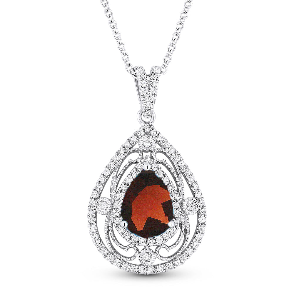 Beautiful Hand Crafted 14K White Gold  Garnet And Diamond Eclectica Collection Pendant