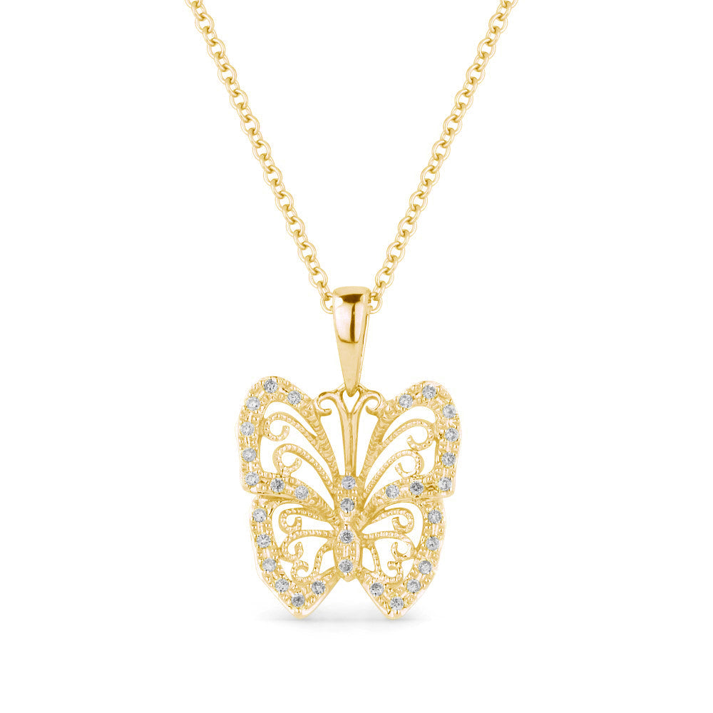 Beautiful Hand Crafted 14K Yellow Gold White Diamond Milano Collection Pendant