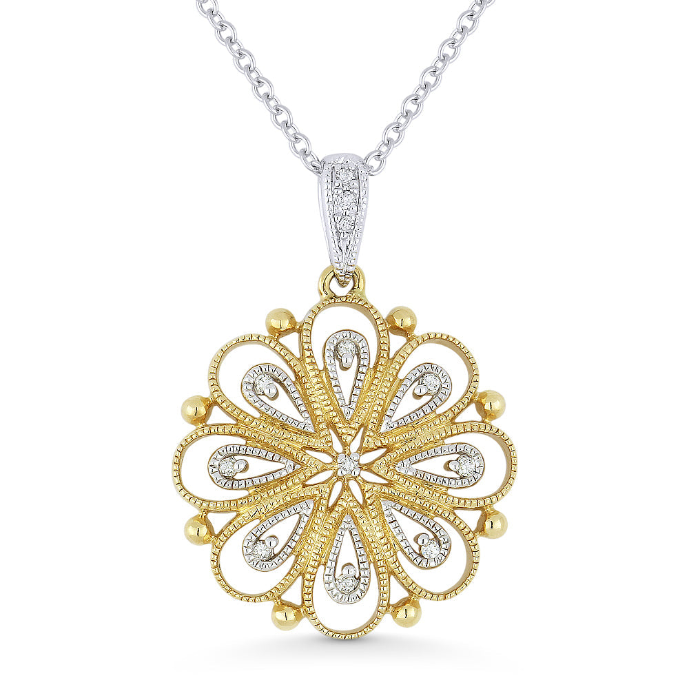 Beautiful Hand Crafted 14K Two Tone Gold White Diamond Milano Collection Pendant