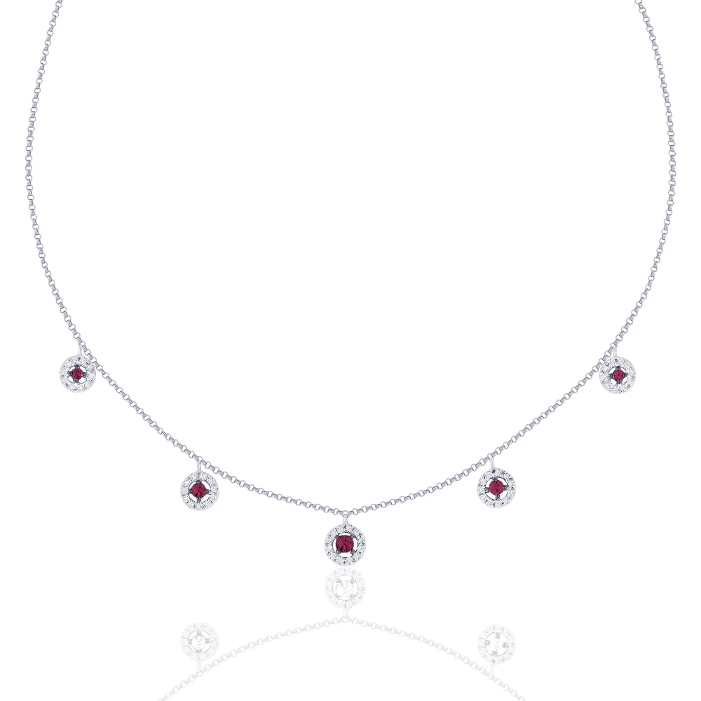 Beautiful Hand Crafted 14K White Gold  Ruby And Diamond Arianna Collection Necklace