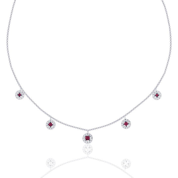 Beautiful Hand Crafted 14K White Gold  Ruby And Diamond Arianna Collection Necklace