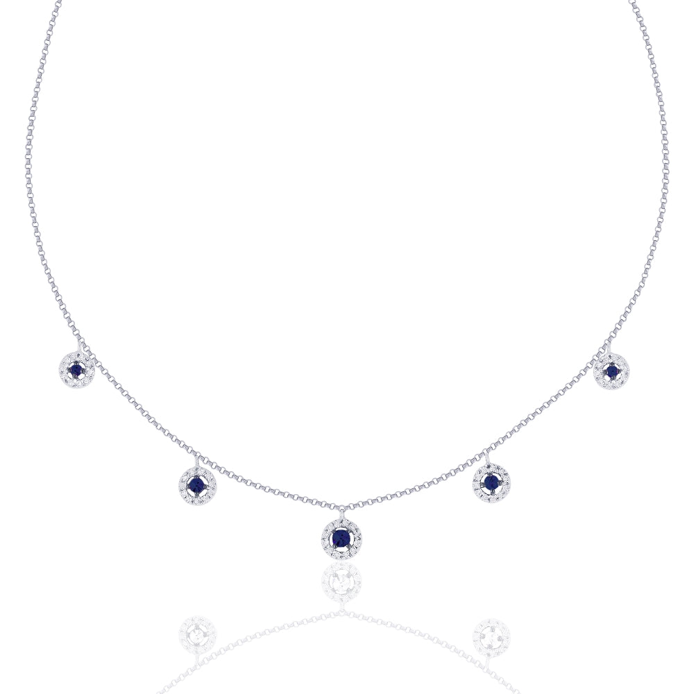 Beautiful Hand Crafted 14K White Gold  Sapphire And Diamond Arianna Collection Necklace