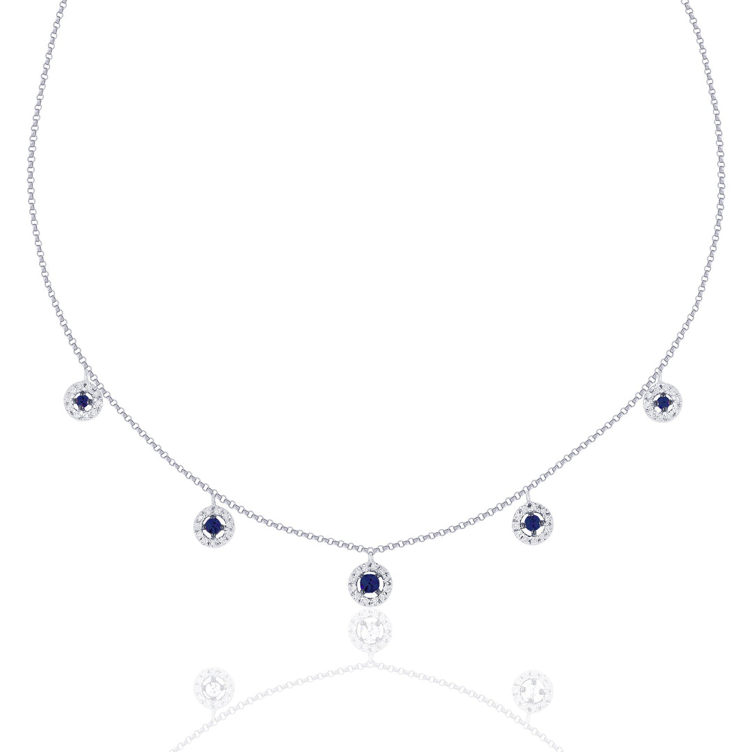 Beautiful Hand Crafted 14K White Gold  Sapphire And Diamond Arianna Collection Necklace