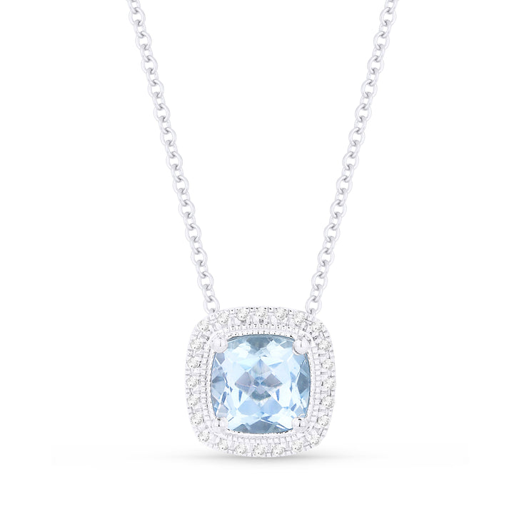 Beautiful Hand Crafted 14K White Gold 6MM Aquamarine And Diamond Eclectica Collection Pendant