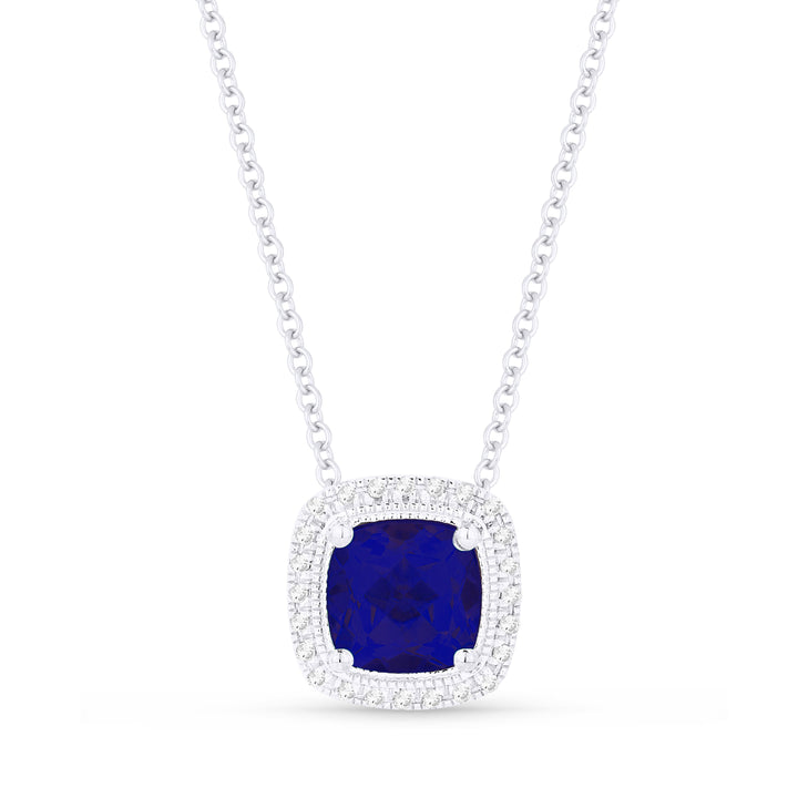 Beautiful Hand Crafted 14K White Gold 6MM Created Sapphire And Diamond Eclectica Collection Pendant