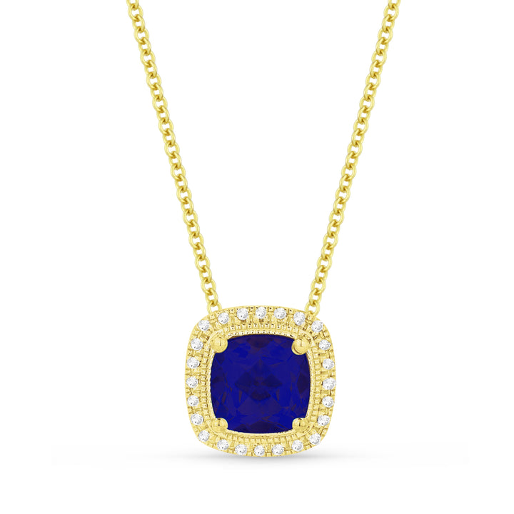 Beautiful Hand Crafted 14K Yellow Gold 6MM Created Sapphire And Diamond Eclectica Collection Pendant