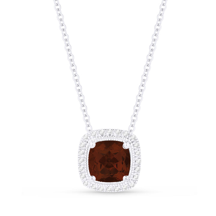 Beautiful Hand Crafted 14K White Gold 6MM Garnet And Diamond Eclectica Collection Pendant