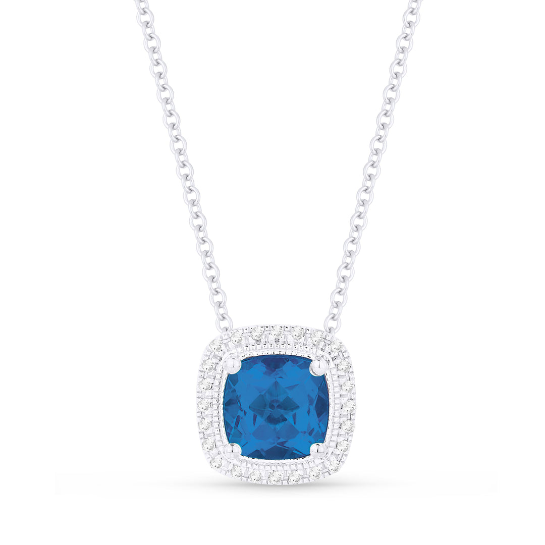 Beautiful Hand Crafted 14K White Gold 6MM London Blue Topaz And Diamond Eclectica Collection Pendant