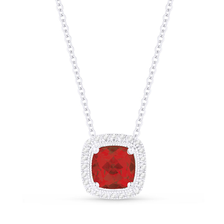 Beautiful Hand Crafted 14K White Gold 6MM Created Ruby And Diamond Eclectica Collection Pendant