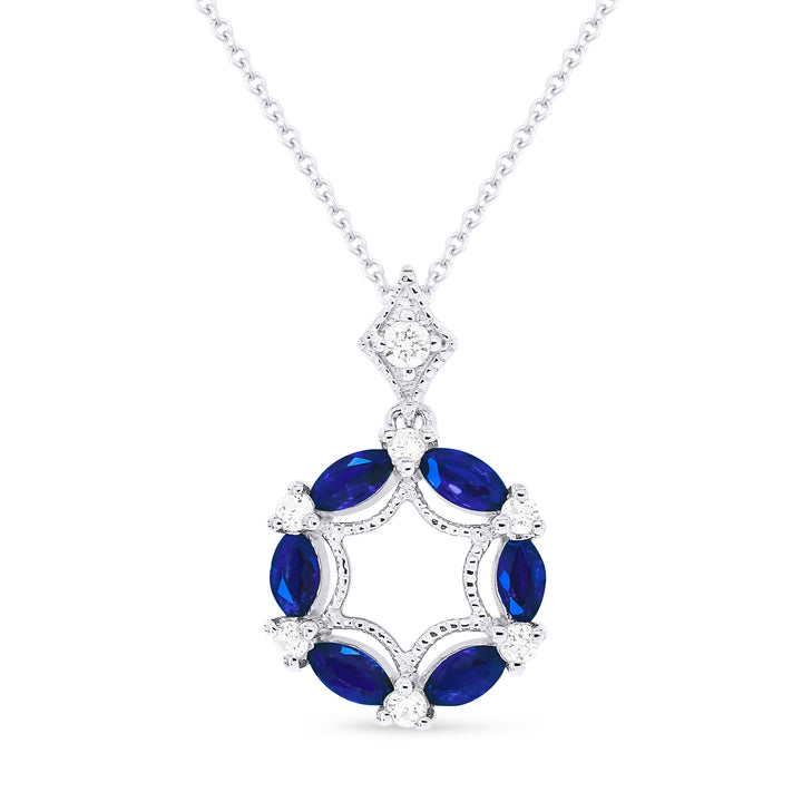 Beautiful Hand Crafted 14K White Gold 2X4MM Sapphire And Diamond Arianna Collection Pendant