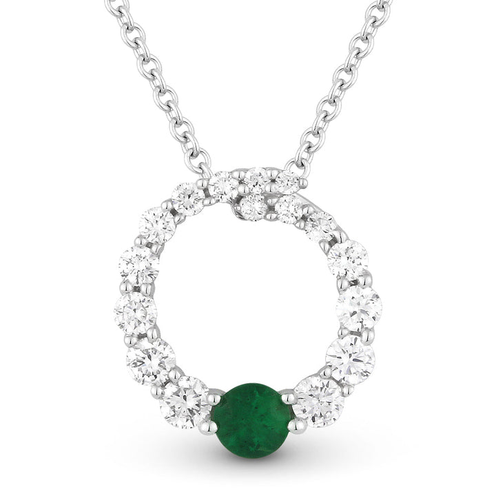 Beautiful Hand Crafted 14K White Gold  Emerald And Diamond Arianna Collection Pendant