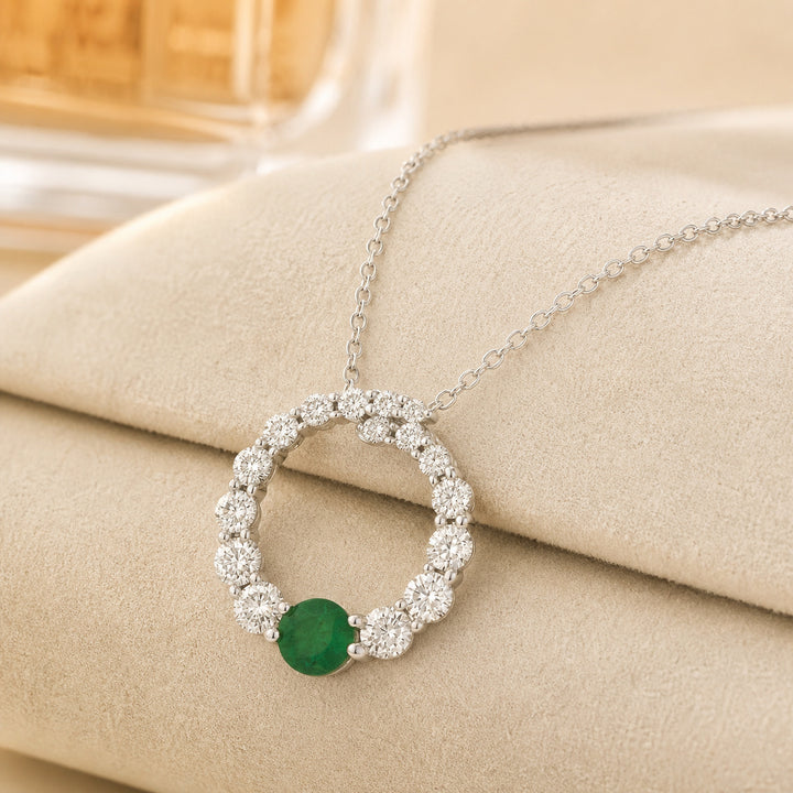 N1136 - 14K White Gold Emerald, Ruby & Sapphire Round Pendant