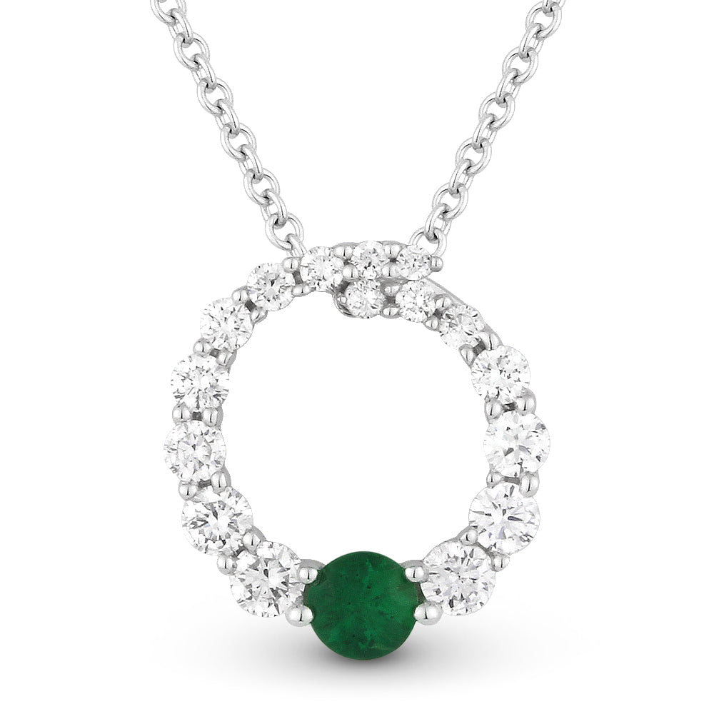 Beautiful Hand Crafted 14K White Gold  Emerald And Diamond Arianna Collection Pendant