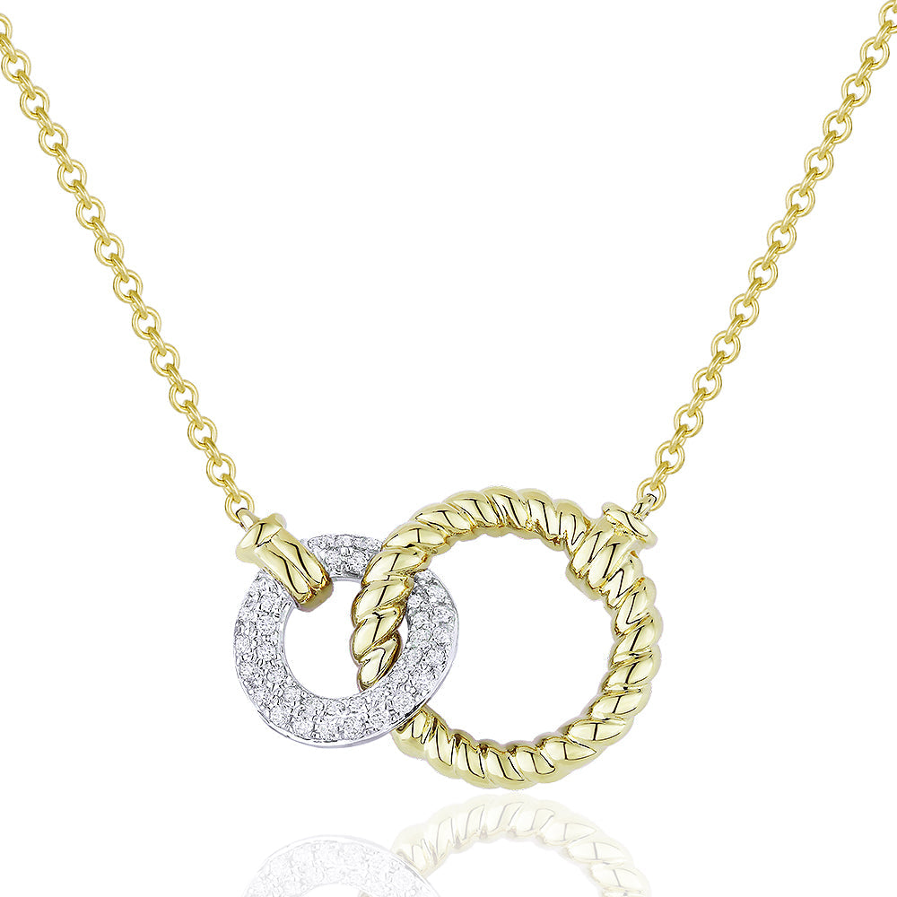 Beautiful Hand Crafted 14K Two Tone Gold White Diamond Milano Collection Necklace