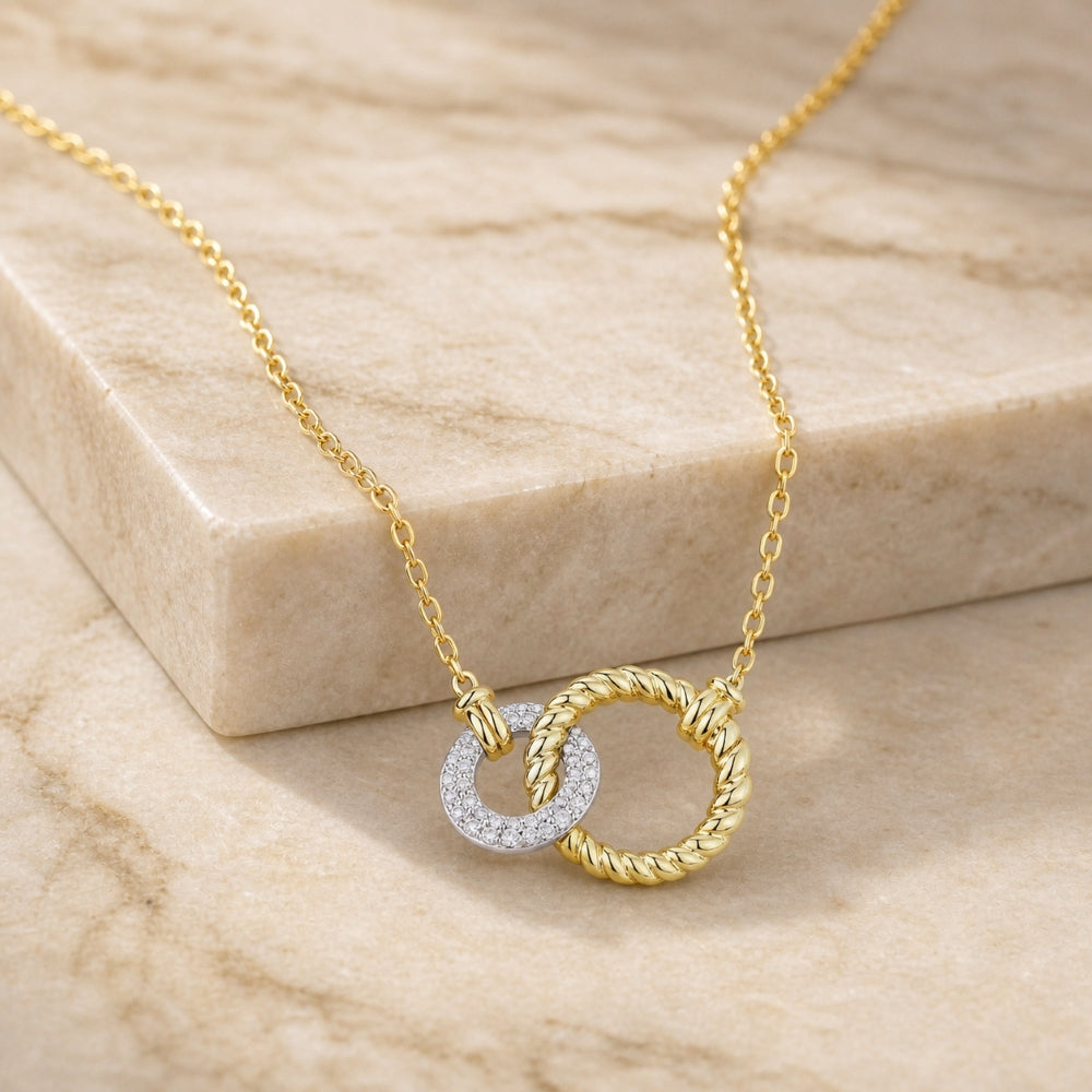 N1137 - 14K Two Tone Gold Diamond Necklace