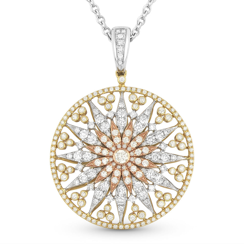 Beautiful Hand Crafted 14K Tri Color Gold White Diamond Milano Collection Pendant