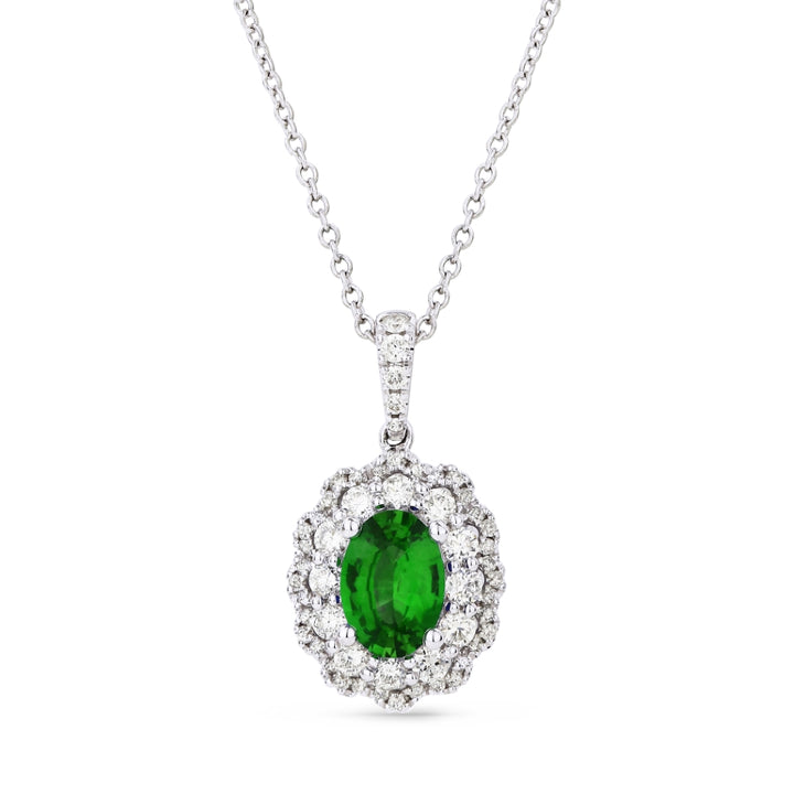 Beautiful Hand Crafted 14K White Gold 5X7MM Emerald And Diamond Arianna Collection Pendant