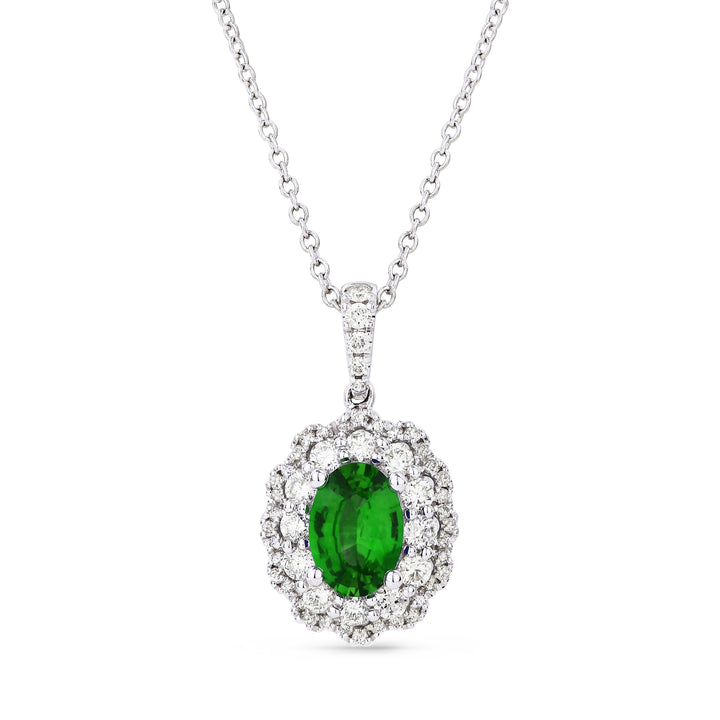 Beautiful Hand Crafted 14K White Gold 5X7MM Emerald And Diamond Arianna Collection Pendant