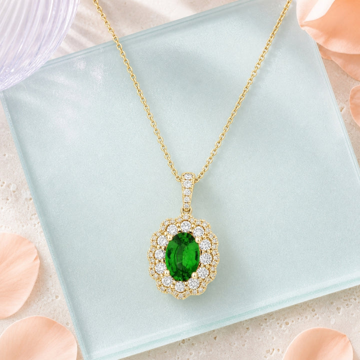 N1141 - 14K Gold Emerald, Ruby & Sapphire Oval Pendant