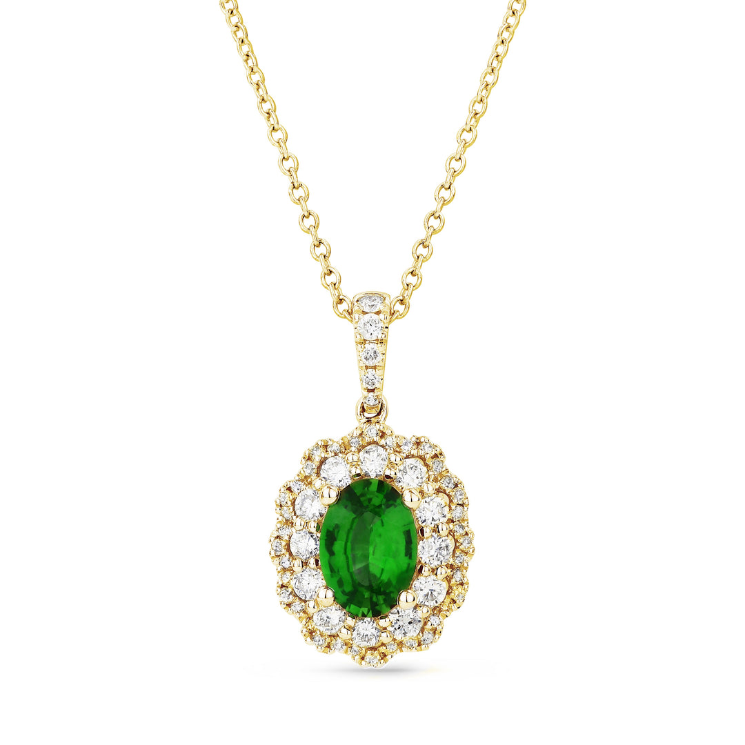 Beautiful Hand Crafted 14K Yellow Gold  Emerald And Diamond Arianna Collection Pendant