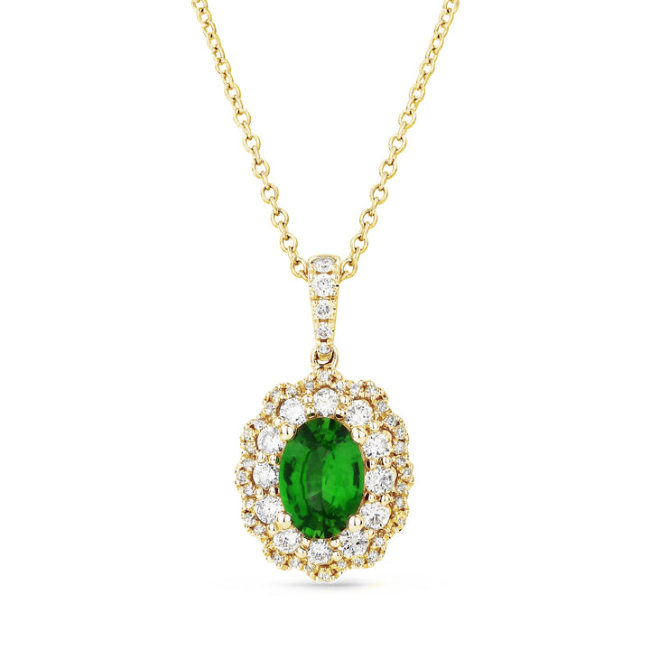 Beautiful Hand Crafted 14K Yellow Gold  Emerald And Diamond Arianna Collection Pendant