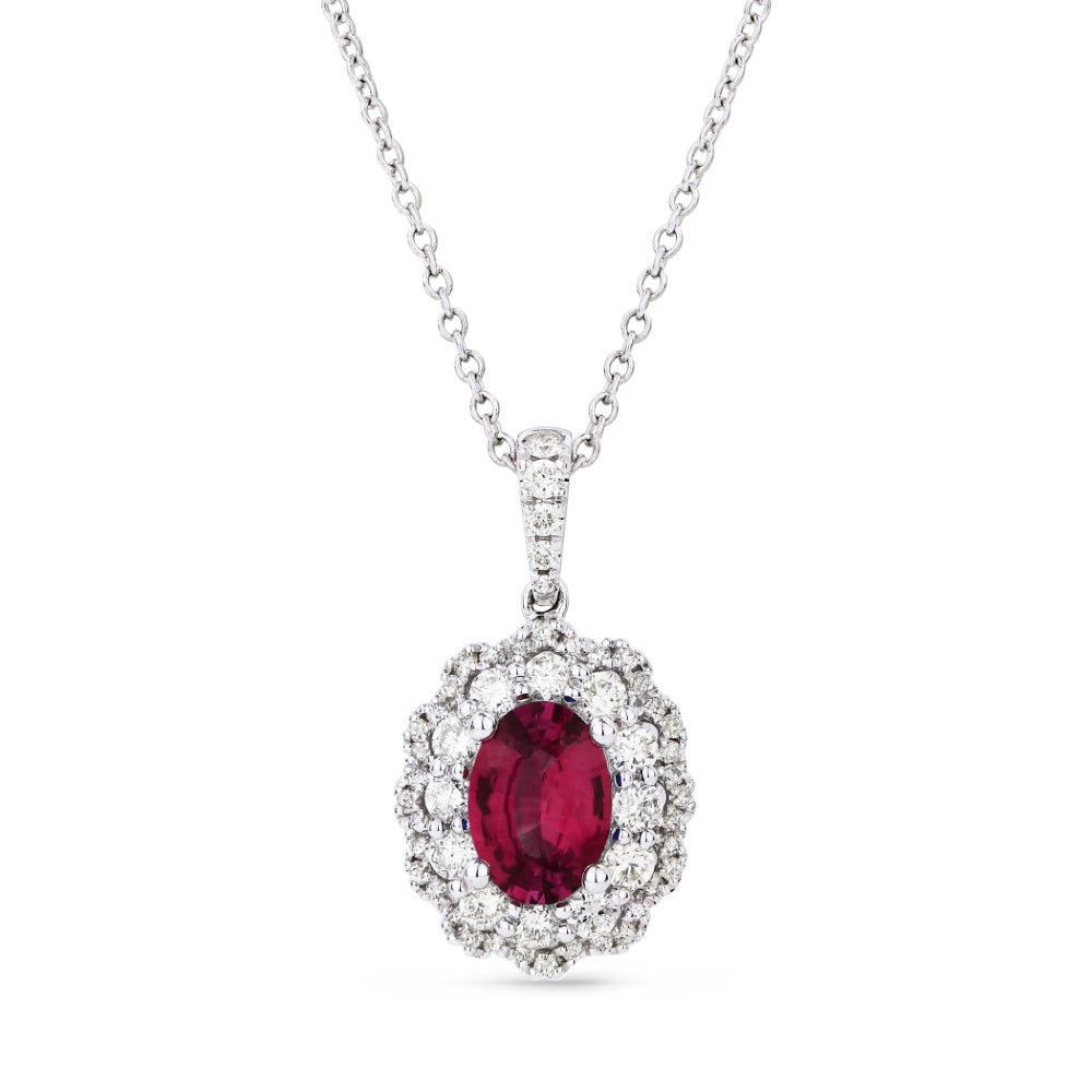 Beautiful Hand Crafted 14K White Gold 5X7MM Ruby And Diamond Arianna Collection Pendant