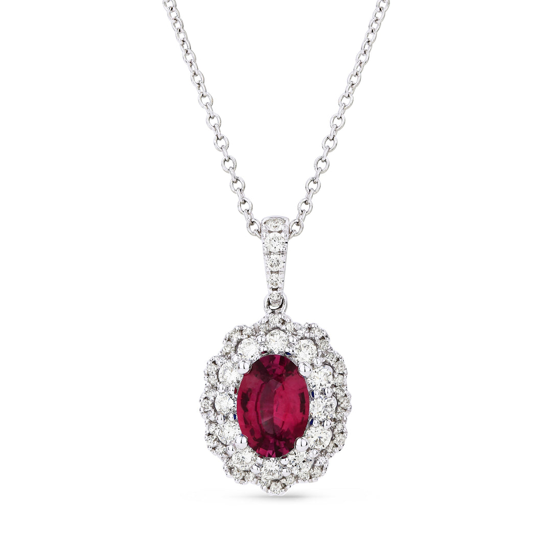 Beautiful Hand Crafted 14K White Gold 5X7MM Ruby And Diamond Arianna Collection Pendant