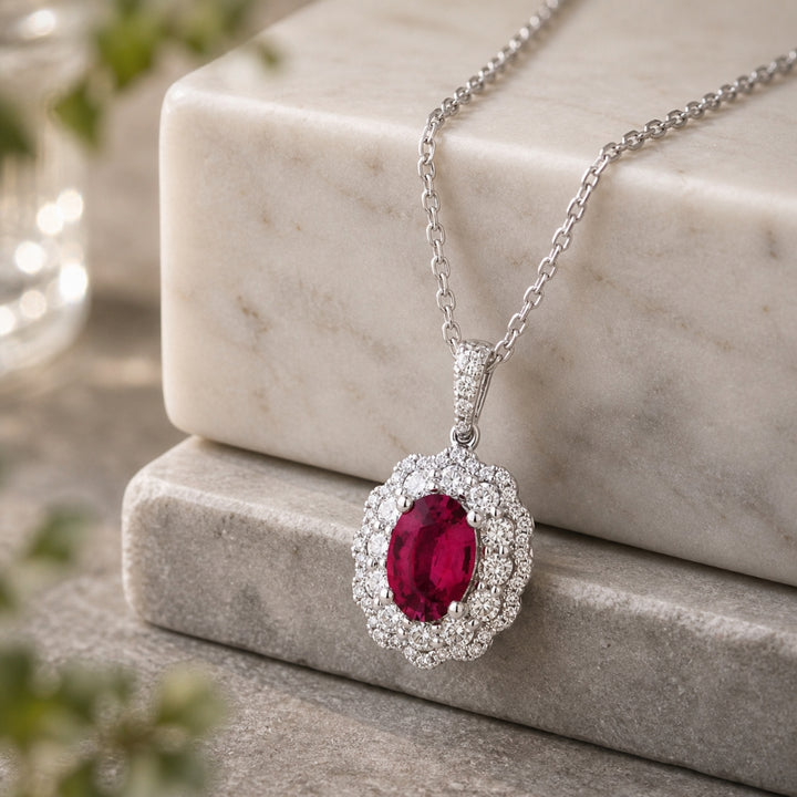 N1141 - 14K Gold Emerald, Ruby & Sapphire Oval Pendant