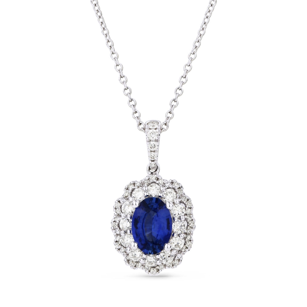 Beautiful Hand Crafted 14K White Gold 5X7MM Sapphire And Diamond Arianna Collection Pendant