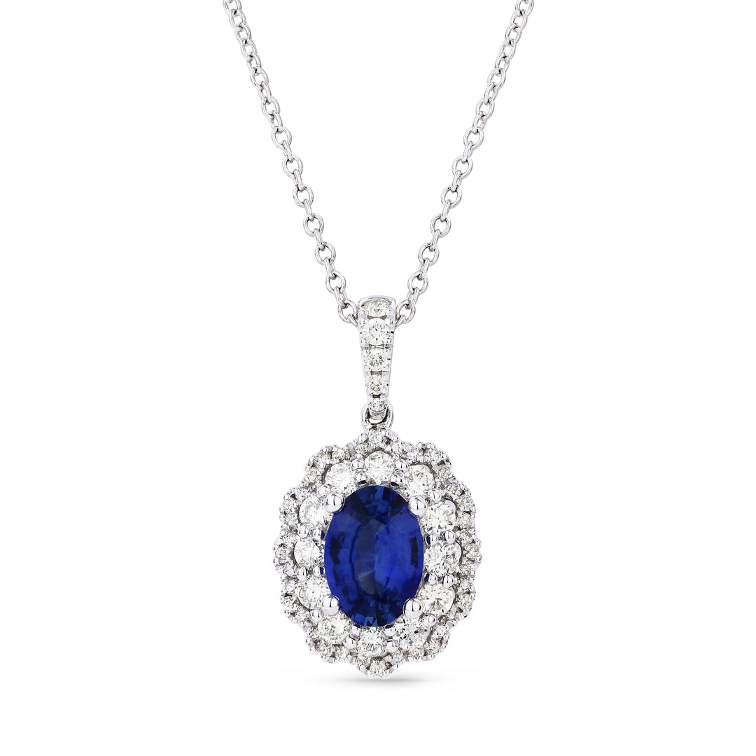 Beautiful Hand Crafted 14K White Gold 5X7MM Sapphire And Diamond Arianna Collection Pendant