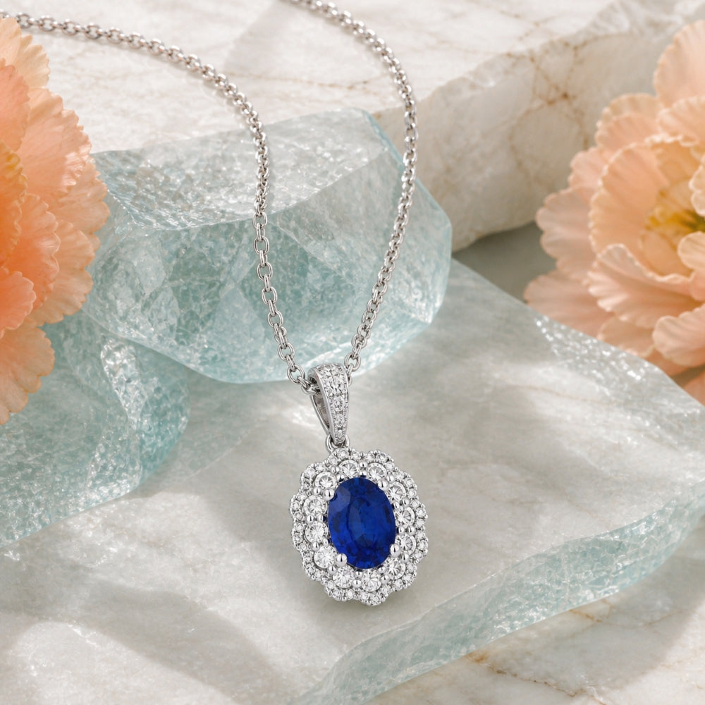 N1141 - 14K Gold Emerald, Ruby & Sapphire Oval Pendant