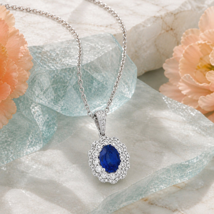 N1141 - 14K Gold Emerald, Ruby & Sapphire Oval Pendant