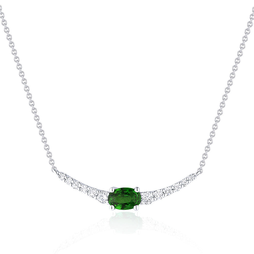 Beautiful Hand Crafted 14K White Gold 4X6MM Emerald And Diamond Arianna Collection Necklace