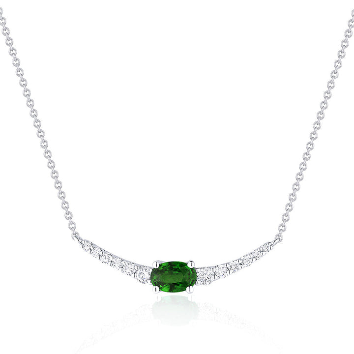 Beautiful Hand Crafted 14K White Gold 4X6MM Emerald And Diamond Arianna Collection Necklace