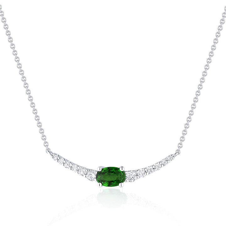 Beautiful Hand Crafted 14K White Gold 4x6MM Emerald And Diamond Arianna Collection Necklace