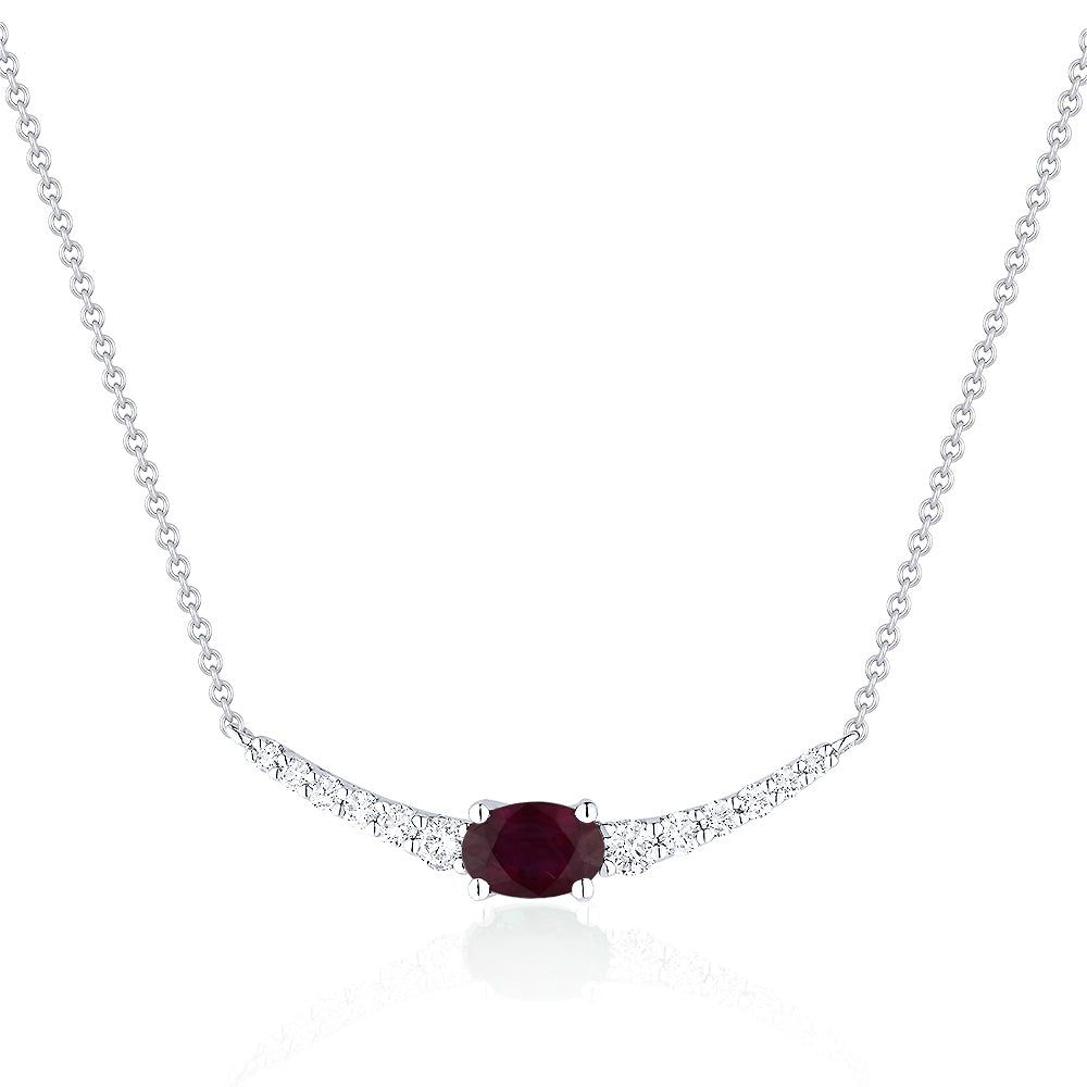 Beautiful Hand Crafted 14K White Gold 4X6MM Ruby And Diamond Arianna Collection Necklace