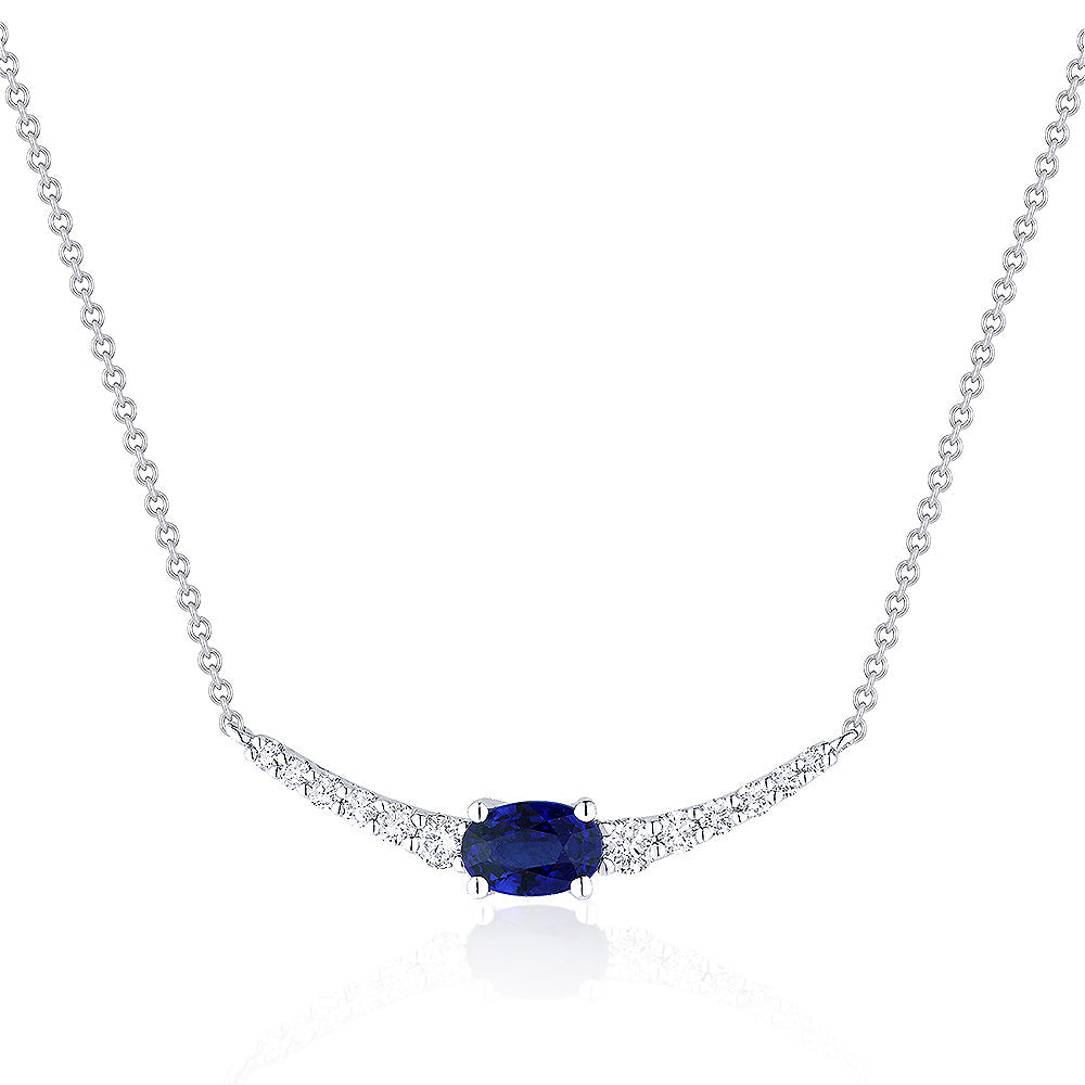 Beautiful Hand Crafted 14K White Gold 4X6MM Sapphire And Diamond Arianna Collection Necklace