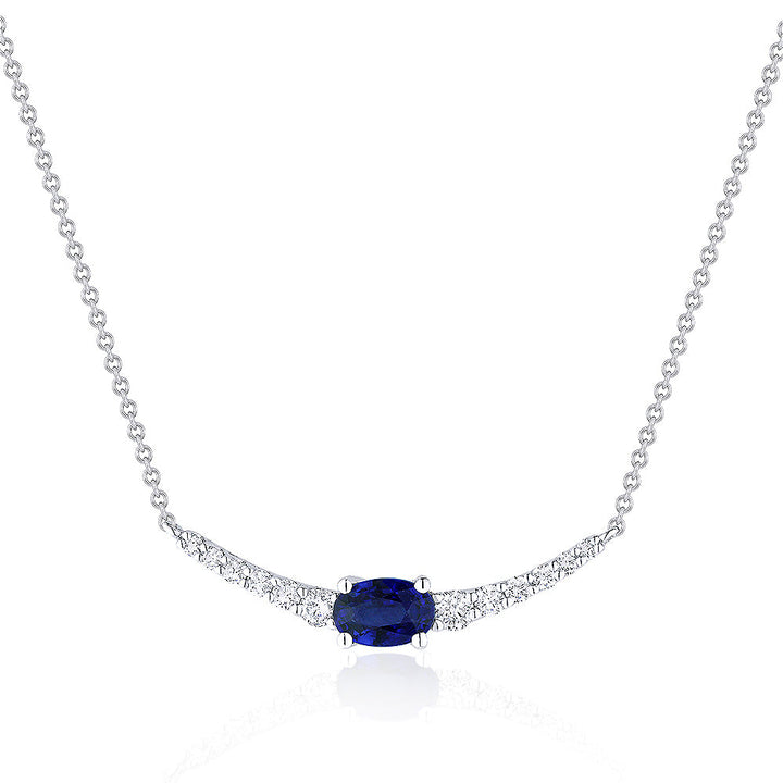 Beautiful Hand Crafted 14K White Gold 4X6MM Sapphire And Diamond Arianna Collection Necklace