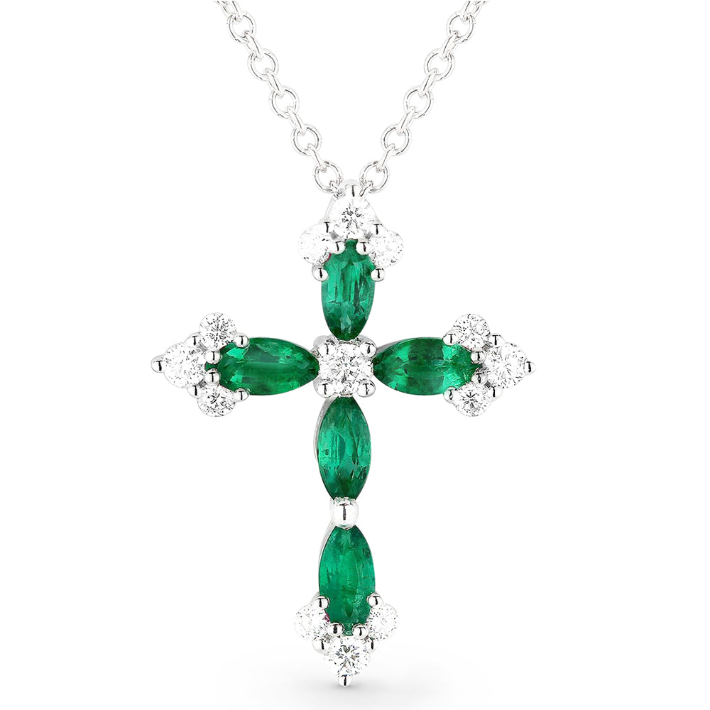Beautiful Hand Crafted 14K White Gold  Emerald And Diamond Religious Collection Pendant