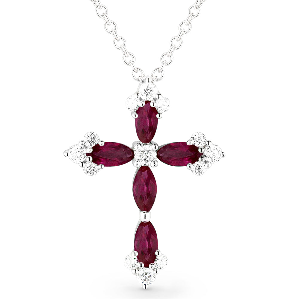 Beautiful Hand Crafted 14K White Gold  Ruby And Diamond Religious Collection Pendant