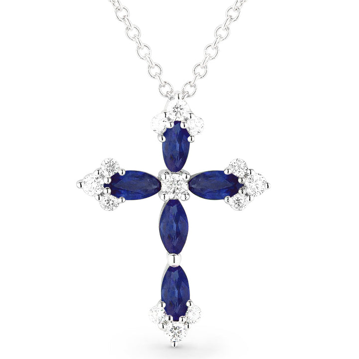 Beautiful Hand Crafted 14K White Gold  Sapphire And Diamond Religious Collection Pendant