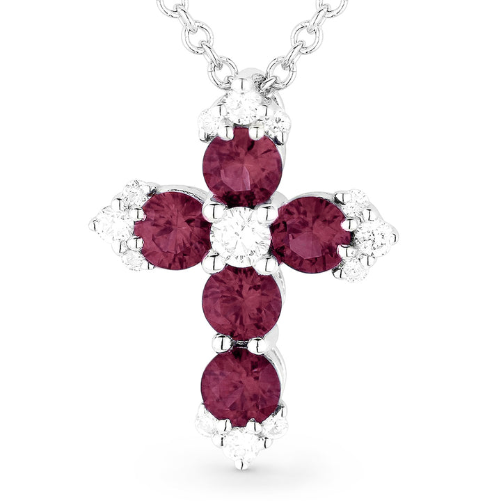 N1146 - 14K White Gold Ruby Crucifix Cross Pendant