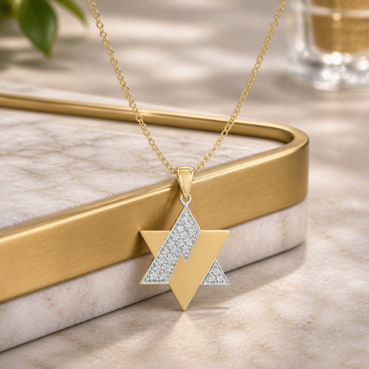 N1147 - 14K Yellow Gold Diamond Jewish Star Pendant