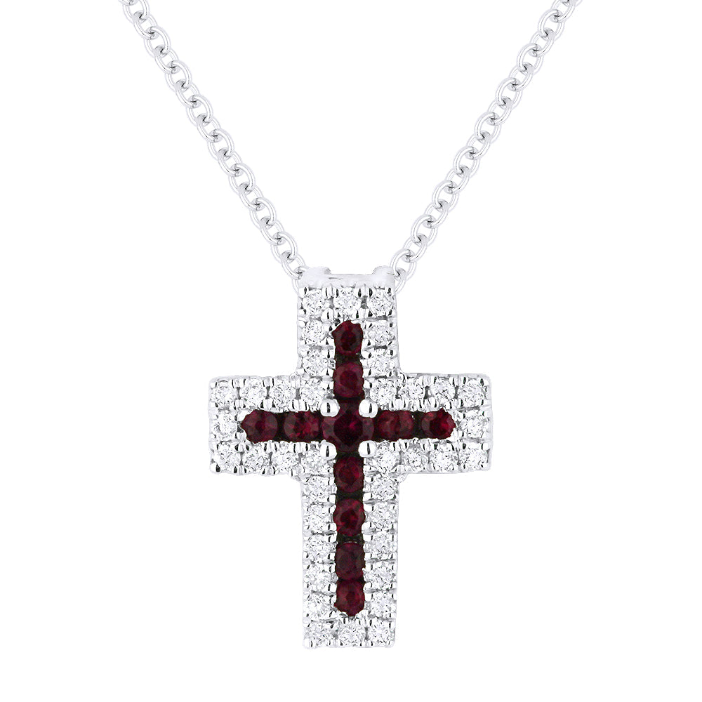 Beautiful Hand Crafted 14K White Gold  Ruby And Diamond Religious Collection Pendant