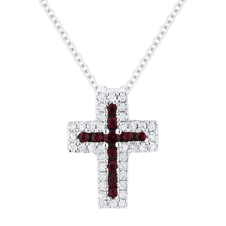Beautiful Hand Crafted 14K White Gold  Ruby And Diamond Religious Collection Pendant