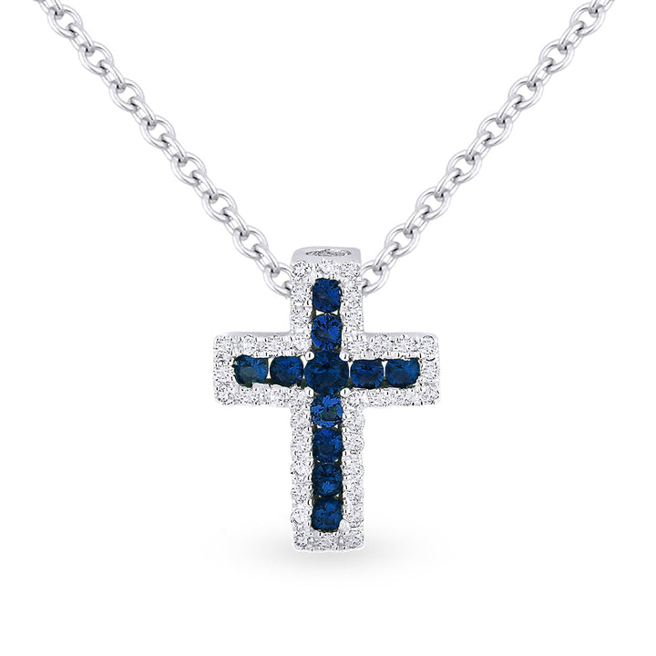 Beautiful Hand Crafted 14K White Gold  Sapphire And Diamond Religious Collection Pendant