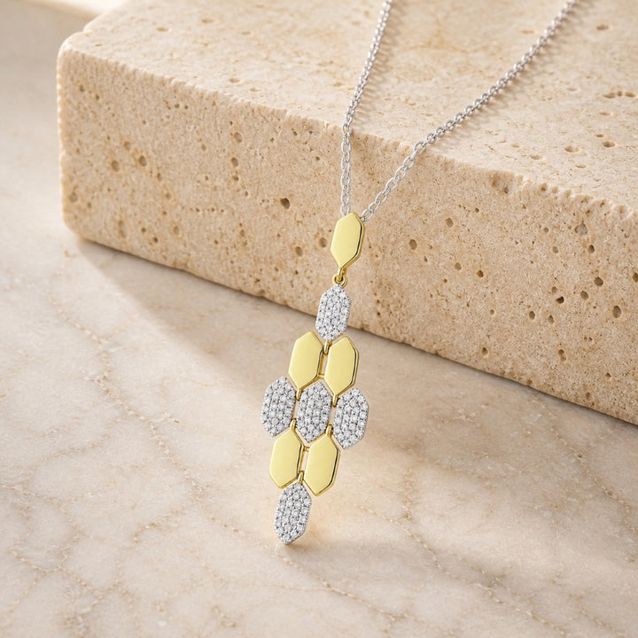 N1155 - 14K Yellow Gold Diamond Honeycomb Pendant