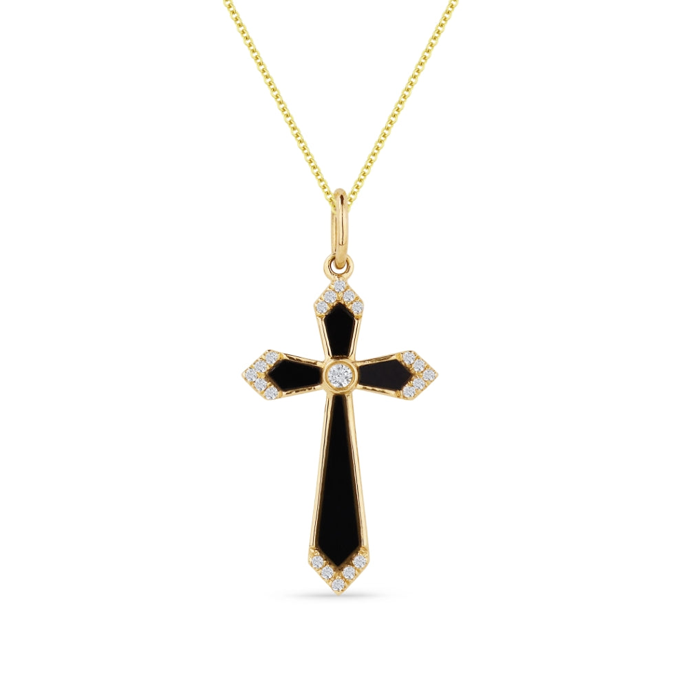 Beautiful Hand Crafted 14K Yellow Gold  Black Onyx And Diamond Religious Collection Pendant